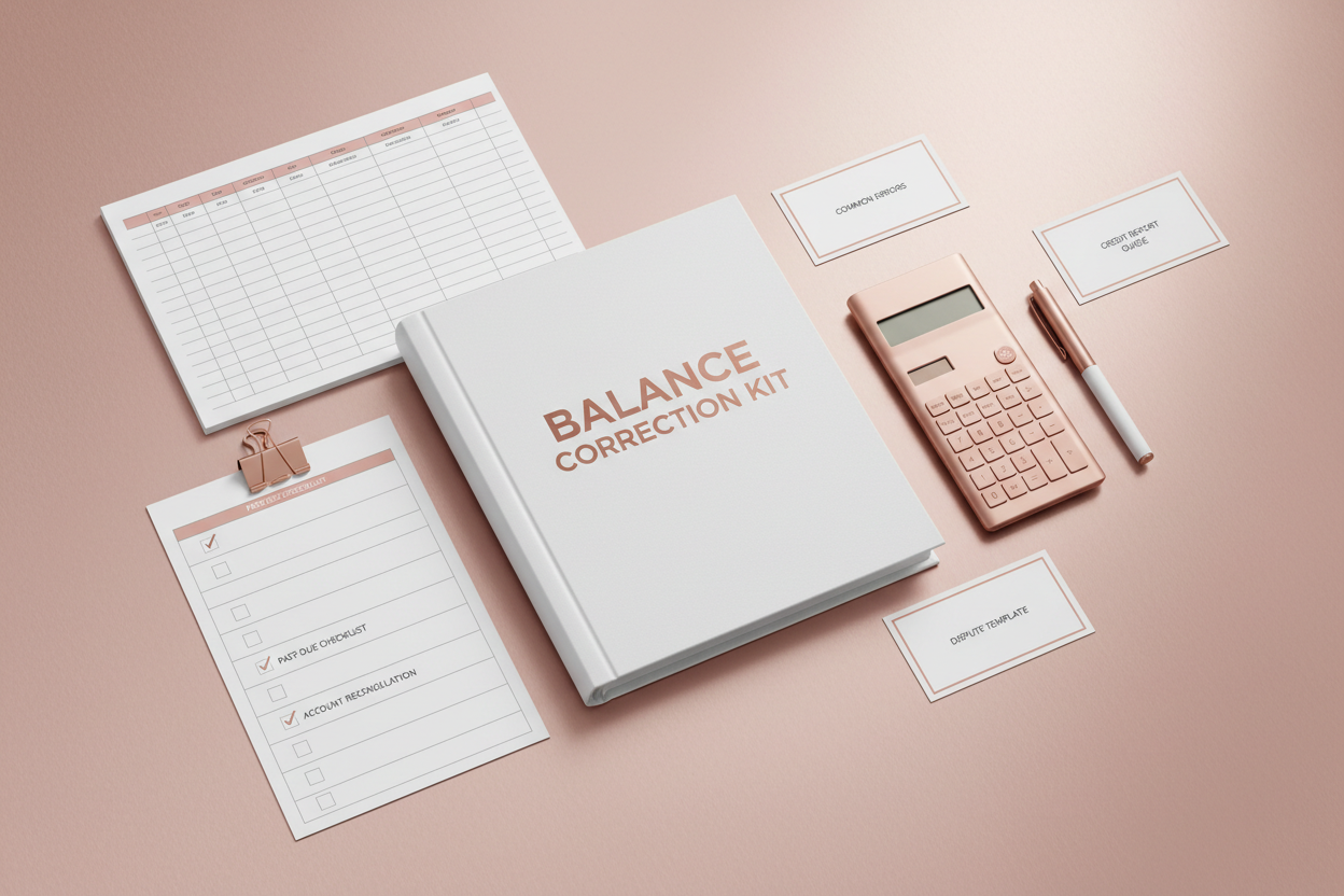 mockup a balance & past-due amount correction kit rose=gold backround