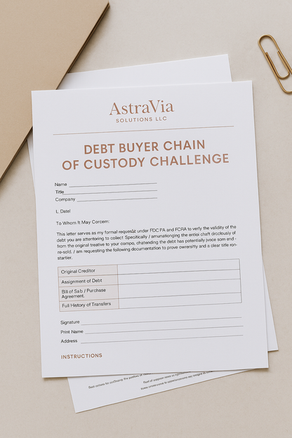 AstraVia Chain-of-Custody Debt Buyer Challenge Kit (FDCPA + FCRA)-Premium Edition