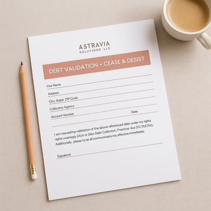 AstraVia Debt Validation + Cease & Desist Enforcement Kit-Premium Edition
