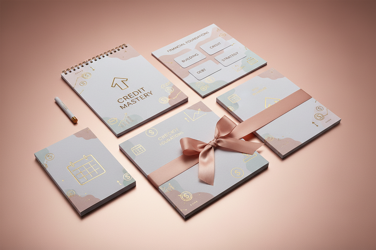 credit building toolkit bundle mockup with roes-gold backround