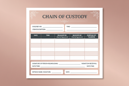 mockup a chain of custody template with rose-gold background 
