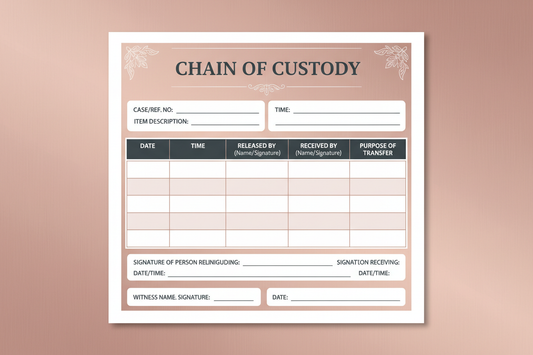 mockup a chain of custody template with rose-gold background 