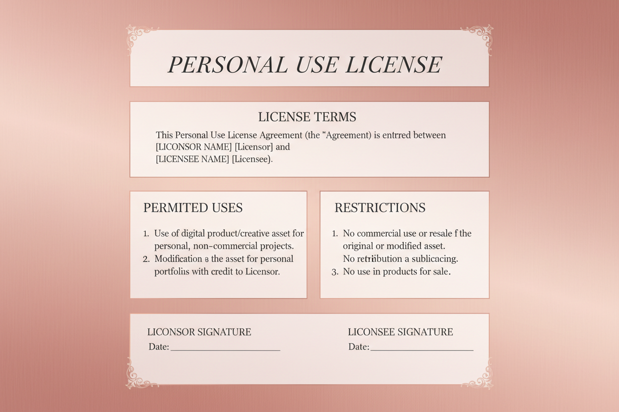 mockup a template for personal use license with rose-gold background  