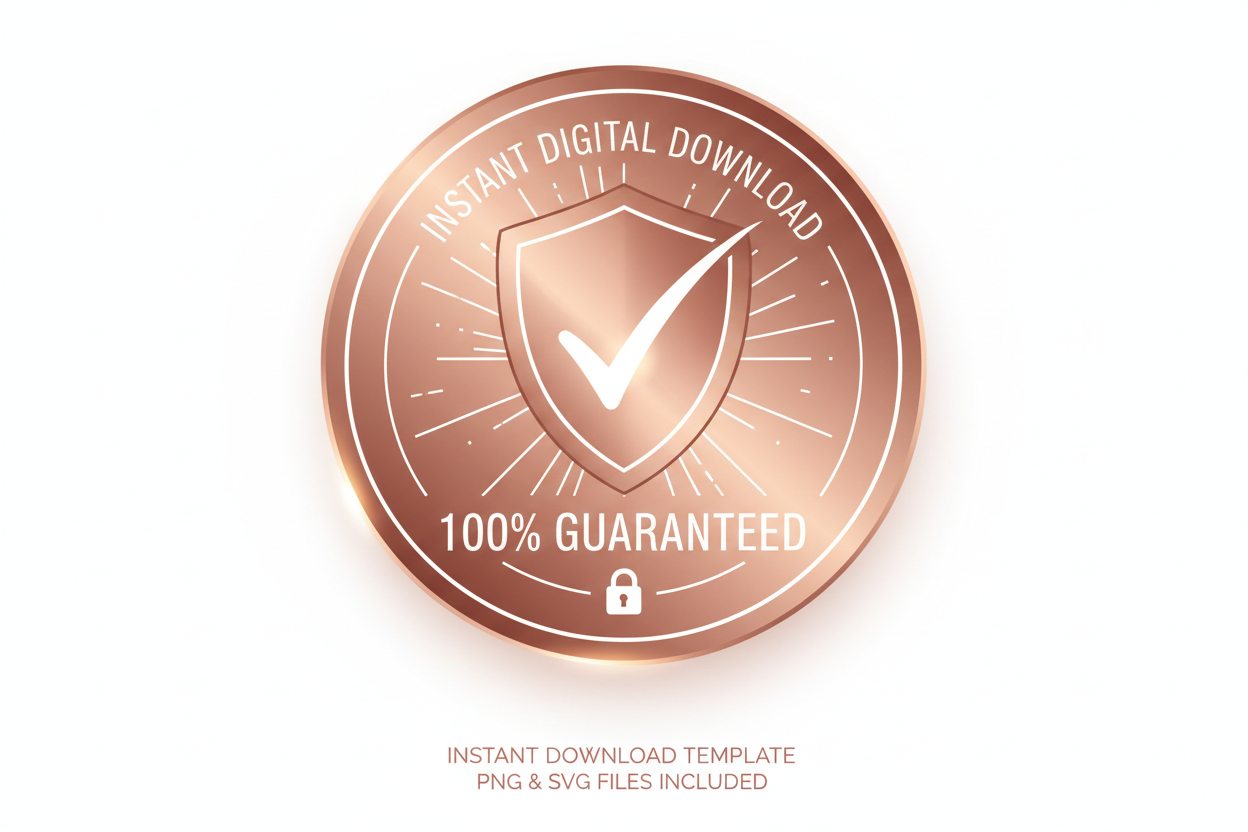 mockup a template for trust badge / guaranteed for instant digital download with rose-gold background