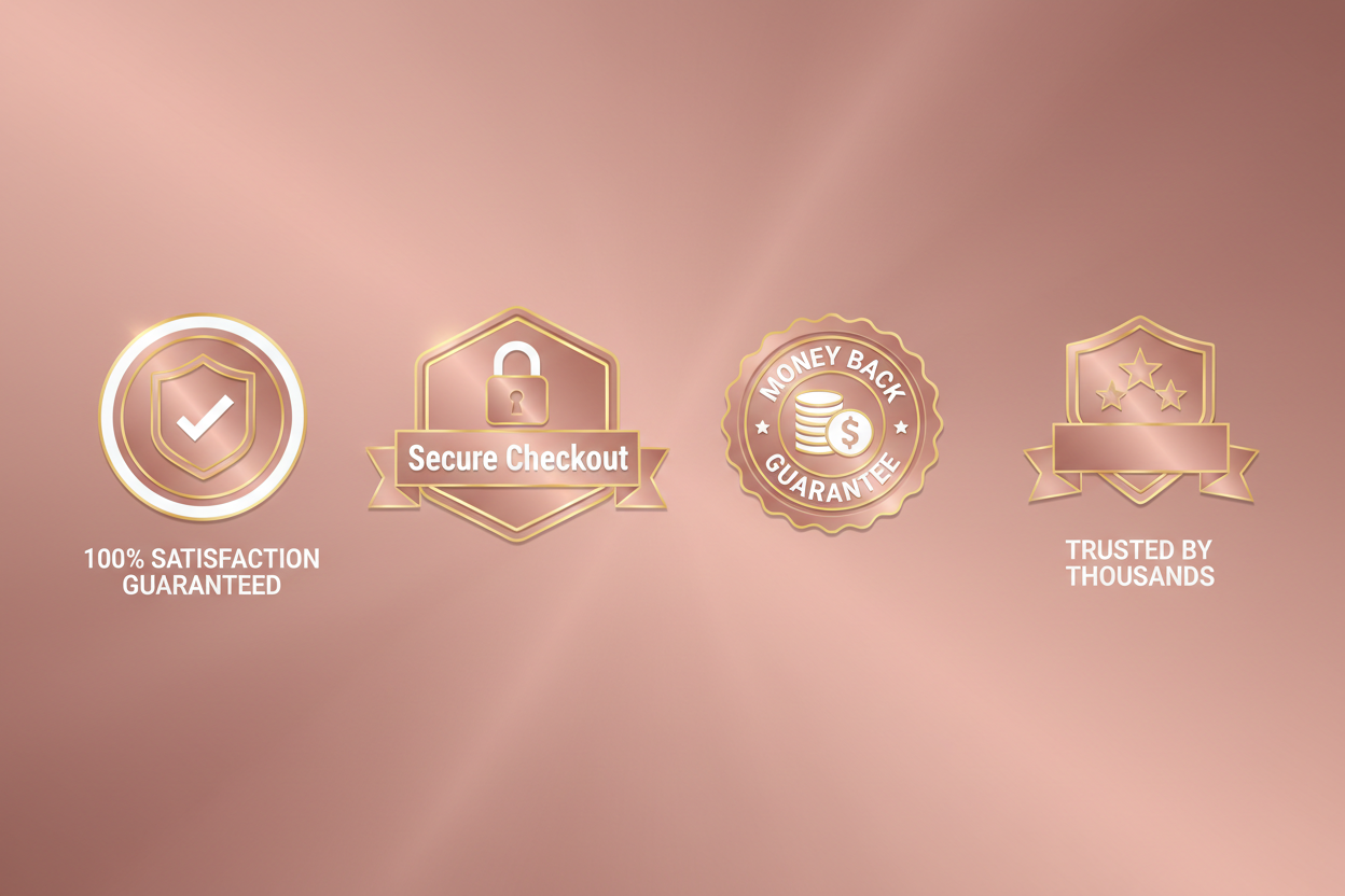 mockup a template for trust badge / guaranteed for trusted templates with rose-gold background 