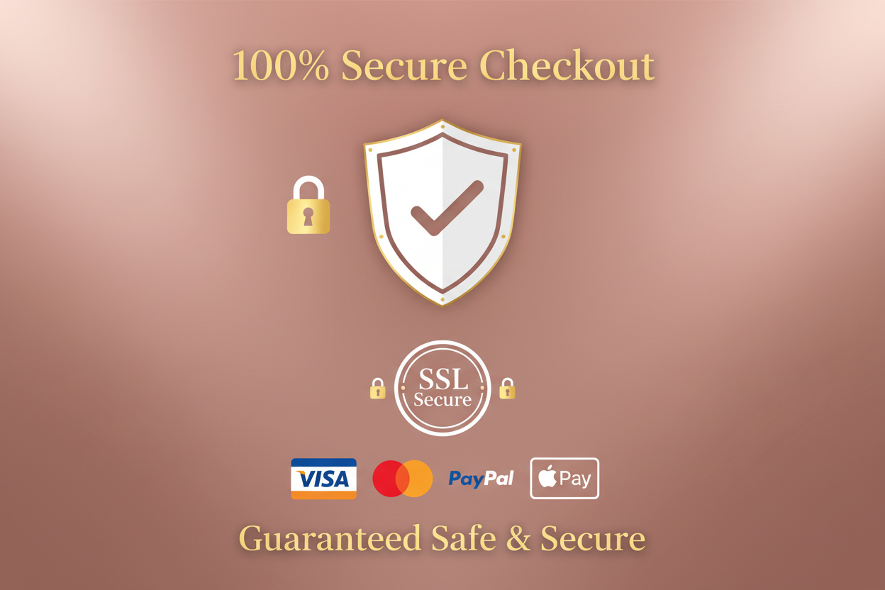mockup a template for trust badge/guaranteed secure checkout with rose-gold background