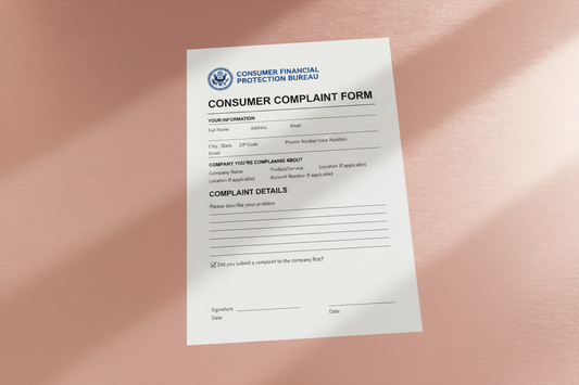 mockup cfpb complaint form with rose gold backround