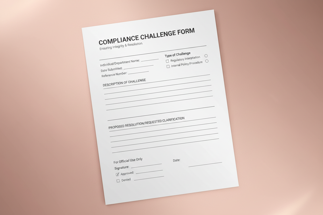 mockup compliance challenge form with rose gold backround
