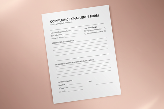 mockup compliance challenge form with rose gold backround