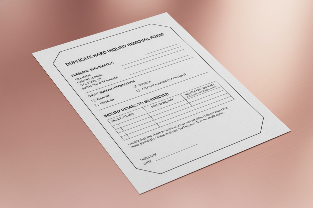 mockup duplicate hard inquiry removal form with rose-gold backround