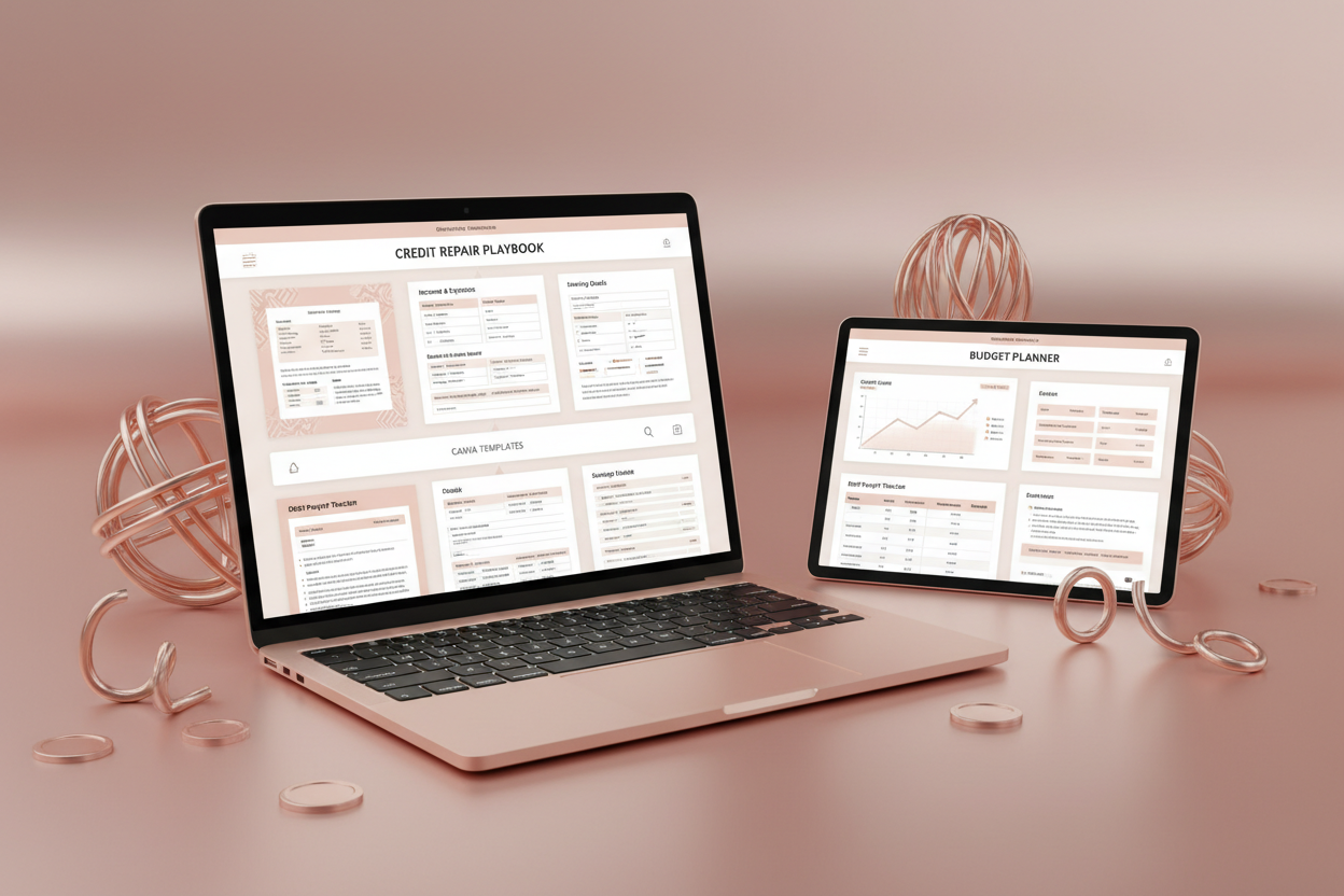 mockup for credit repair tools kit PDF + Canva Editable with background rose-gold