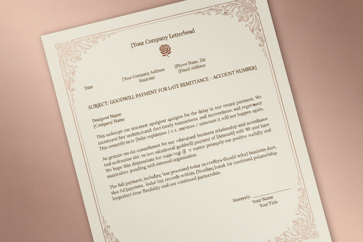 mockup goodwill late payment template with rose-gold backround