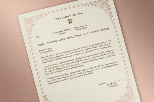 mockup goodwill late payment template with rose-gold backround