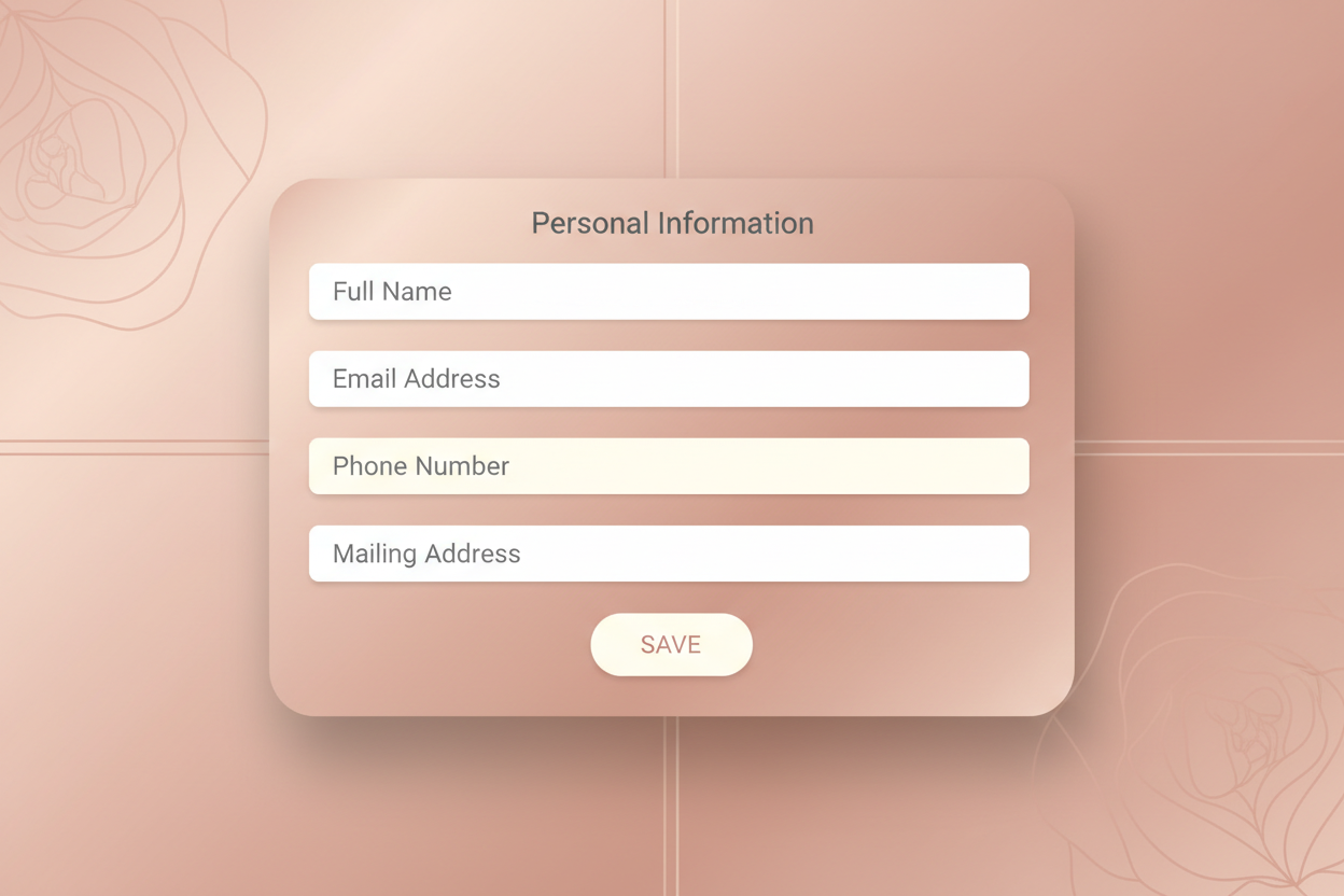mockup personal info with rose-gold backround