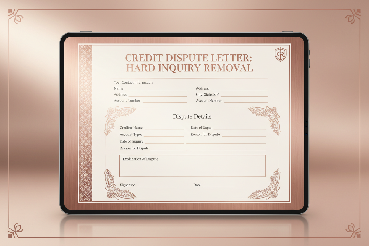 PDF + Canva Editable template hard inquiry removal with rose-gold background